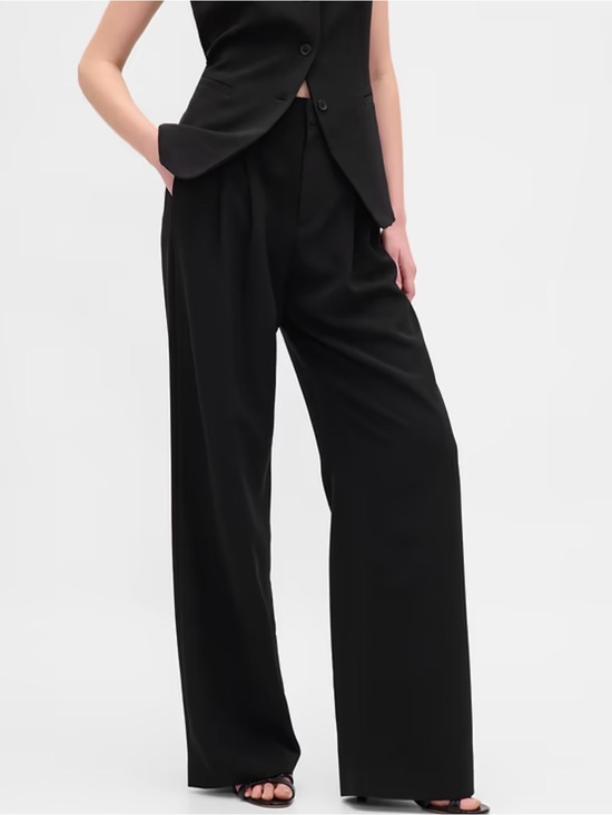 GAP Pants - GAP 365 High-Rise Linen-Blend Black Wide-Leg Tailored Trousers 8 30” Inseam